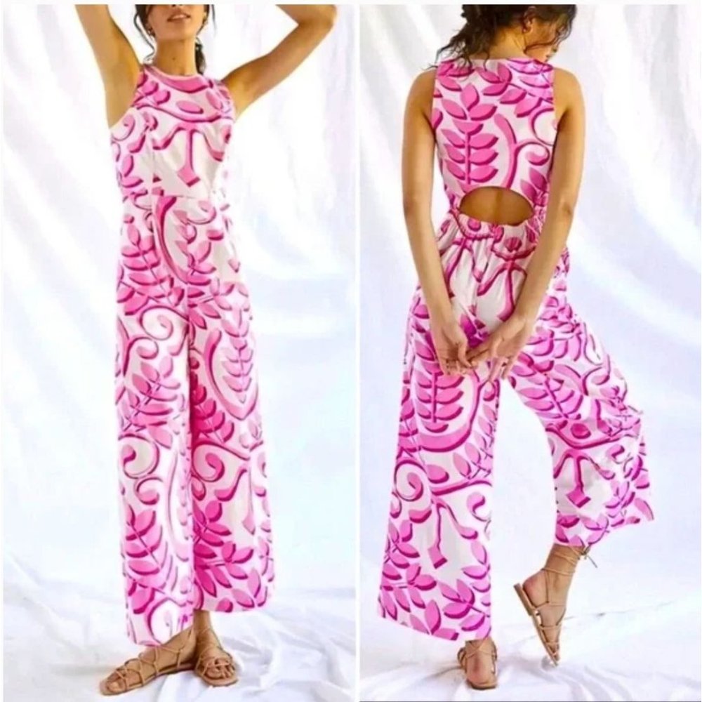 Anthropologie Porridge Rosy Cut Out Jumpsuit Wide Leg Pink Vibrant Boho Feminine